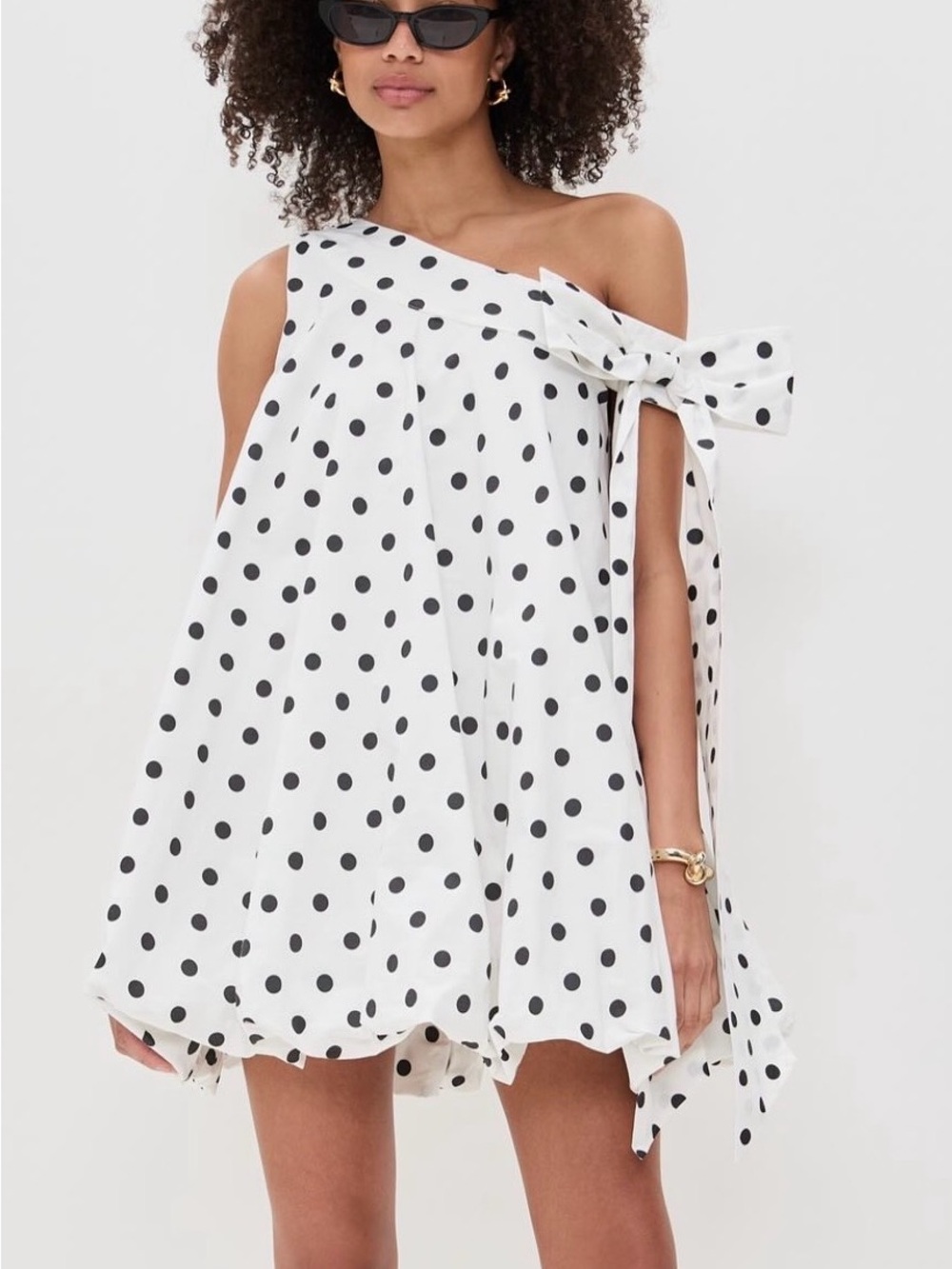 Polka Dot One-Shoulder Mini Dress with Shoulder Bow